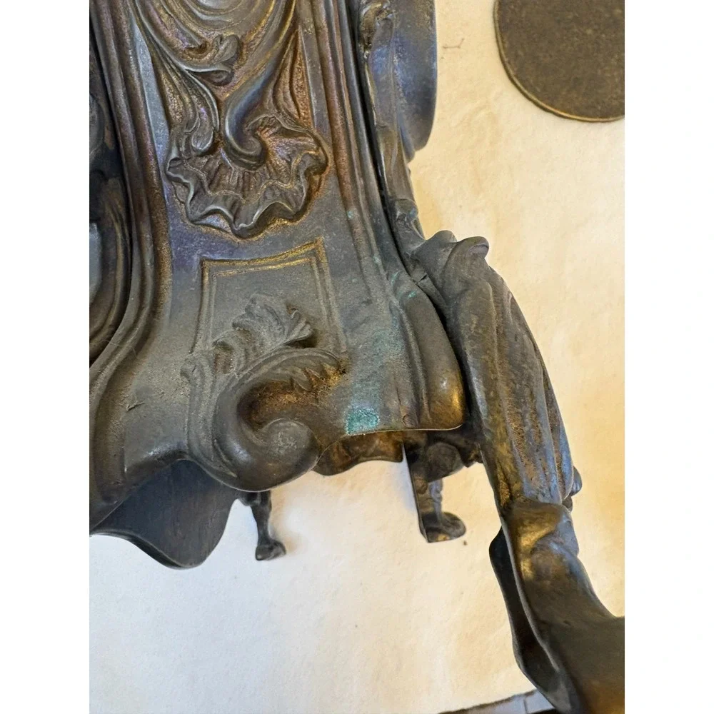 Vintage Italian Rococo Mantel Clock Cast Metal Made in Italy Faini